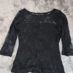 H&M Black Floral Lace Scoop Neck Top